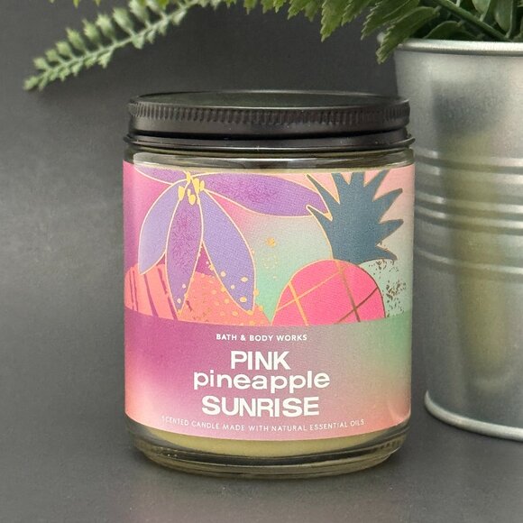 BBW Pink Pineapple Sunrise Bath & Body Works Mason Jar Single Wick Candle - Picture 1 of 10